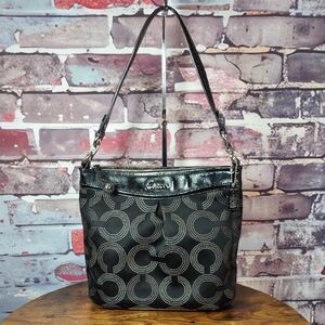 Coach "Ashley" Dotted Op Art Jacquard/Leather Shoulder Bag